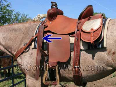 latigo saddle horse powder sticky pointing arrow below