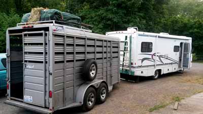 A horse trailer without living quarters