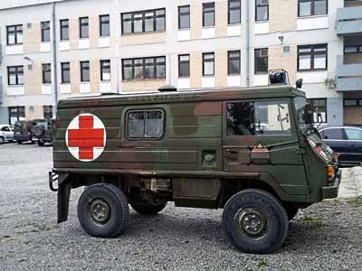 A type of Austrian military vehicle known as a Pinzgauer