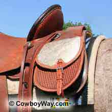 Horse saddle bags behind the cantle of the saddle