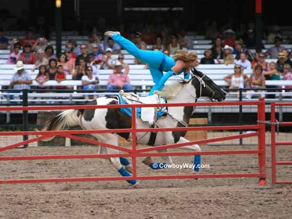 A trick rider at the Cheyenne Frontier 
Days Rodeo