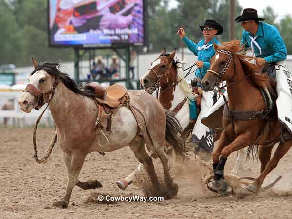 Pickup men move in on a saddle bronc