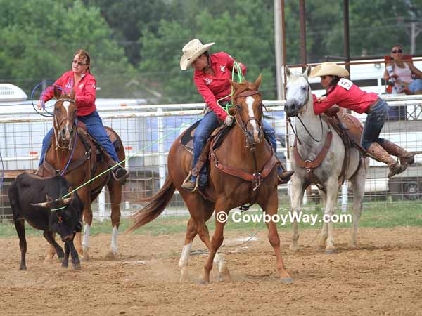 Cowgirls competing in a ranch rodeo