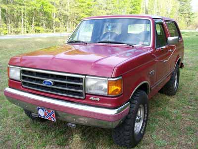 A red Ford Bronco