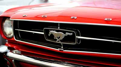 The Ford Mustang emblem on a Mustang car