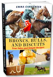 The cover of the the cowboy recipe book 'Broncs, Bulls, and Biscuits'