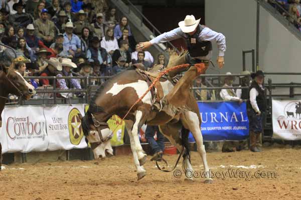 A bronc rider gets bucked off his ranch bronc