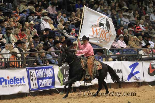 The WRCA flag being presented at the Working Ranch Cowboys Association Finals